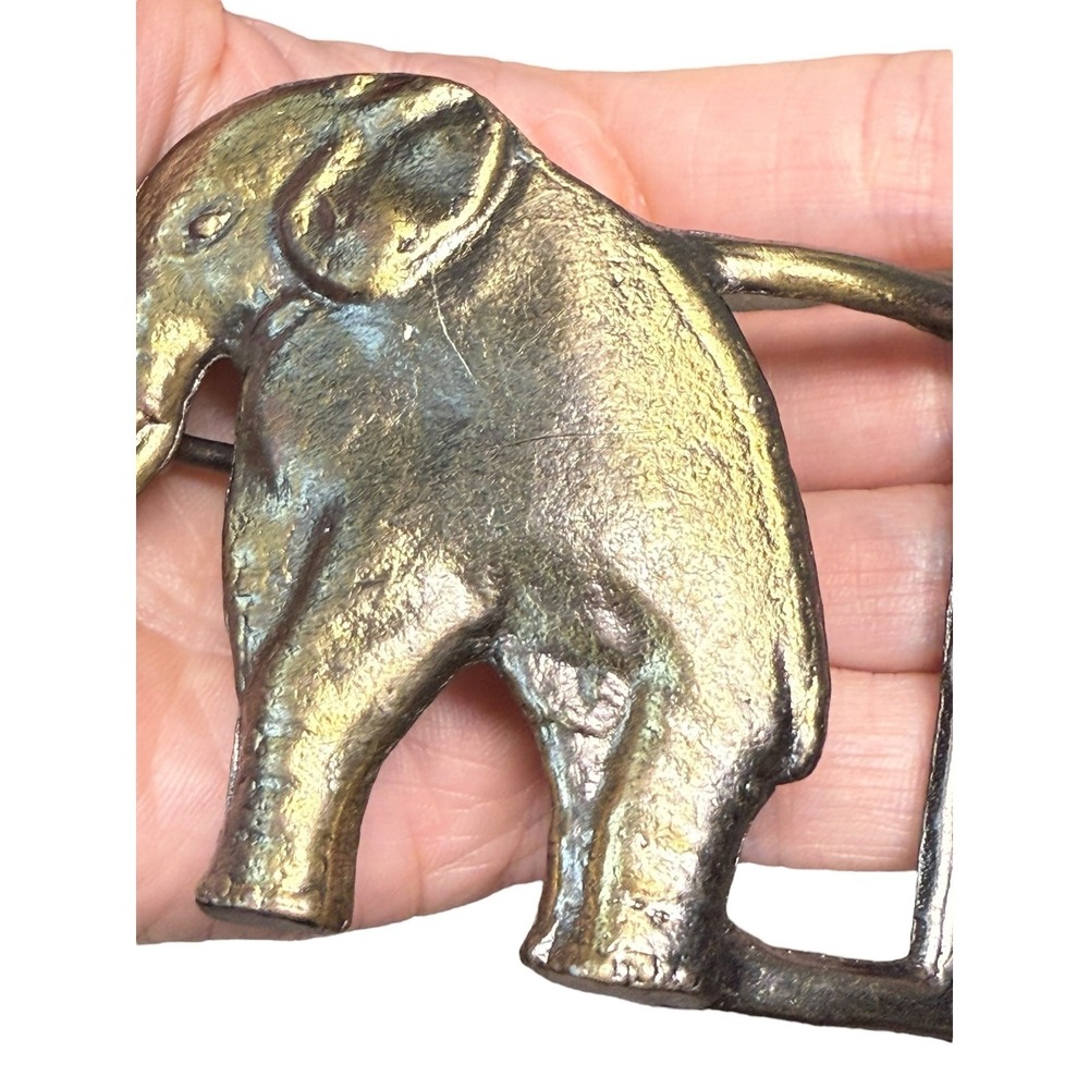 Vintage Elephant Belt Buckle Brass Tone Safari Animal Statement Retro 80s - Picture 7 of 8